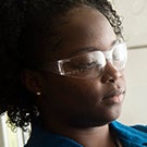 Studetnt wearing safety glasses