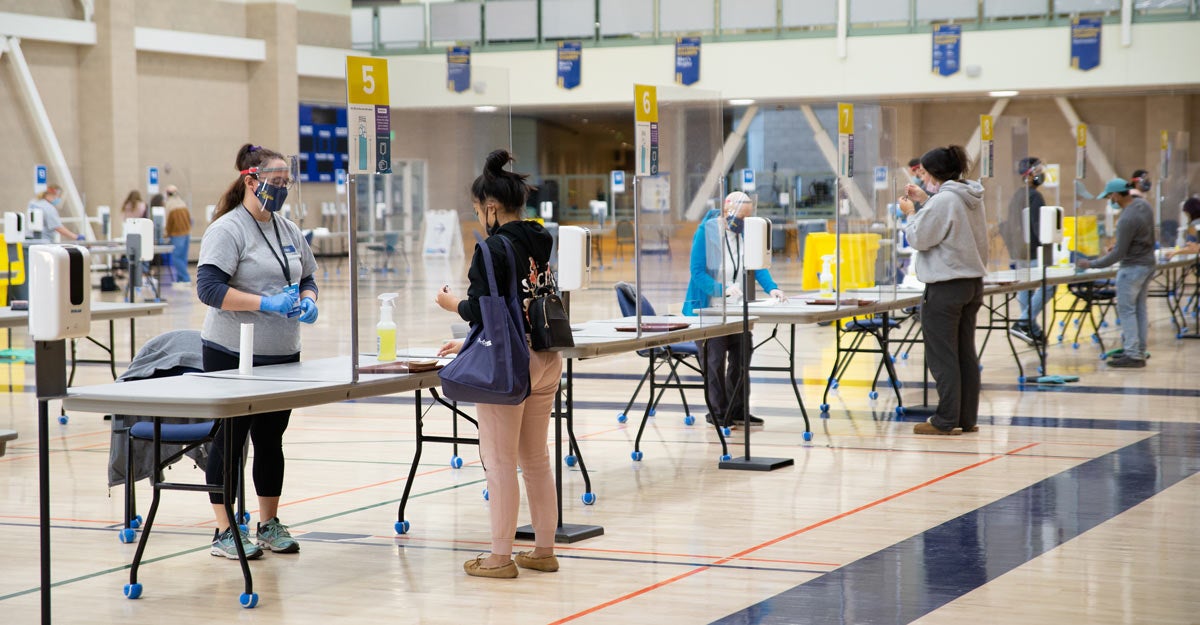 Wide shot of testing stations at ARC kiosk
