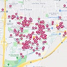 Map of campus with numerous hearts on it