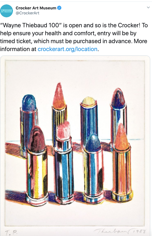 Tweet of Wayne Thiebaud post at Crocker