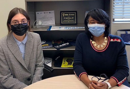 Student Melisa Gulseren and Vice Chancellor for Diversity, Equity and Inclusion Renetta Tull met in Tull's office during their busy day together.