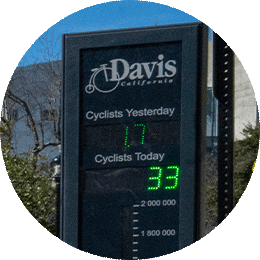 Detail of bike counter sign on Third Street in Davis