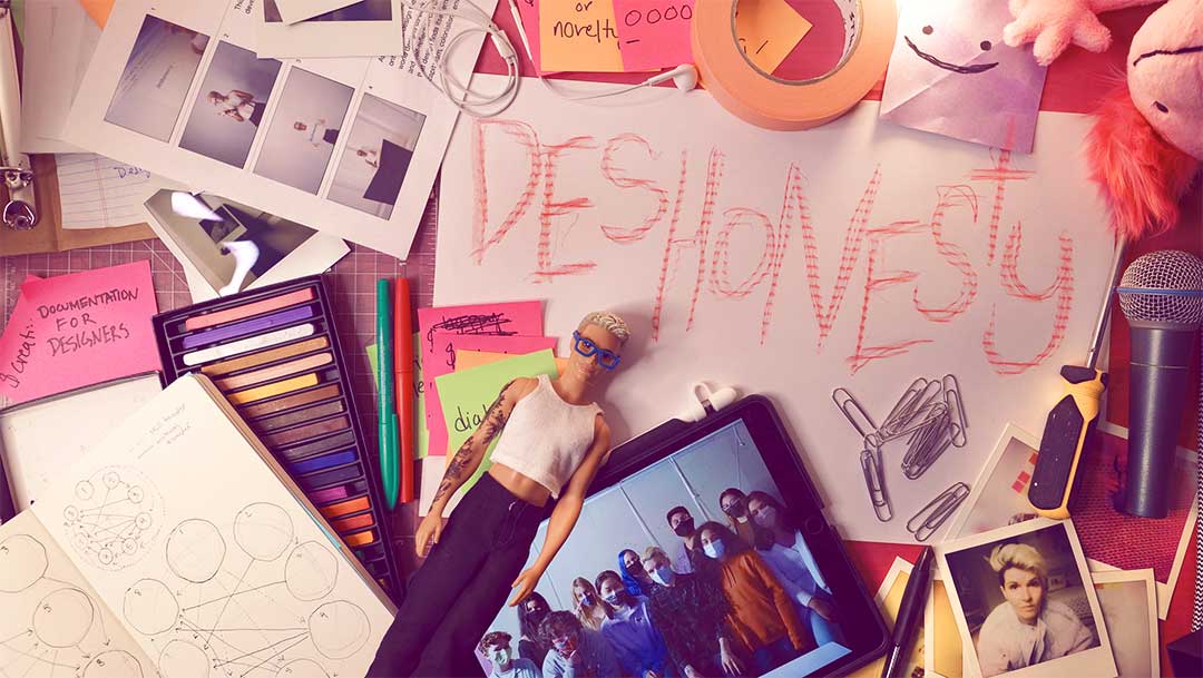 Collage with dollar, lettering, colorful paper with writing