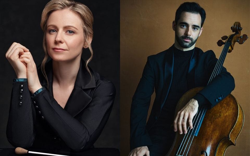 Gemma New, conductor & Pablo Ferrández, cello (portraits)
