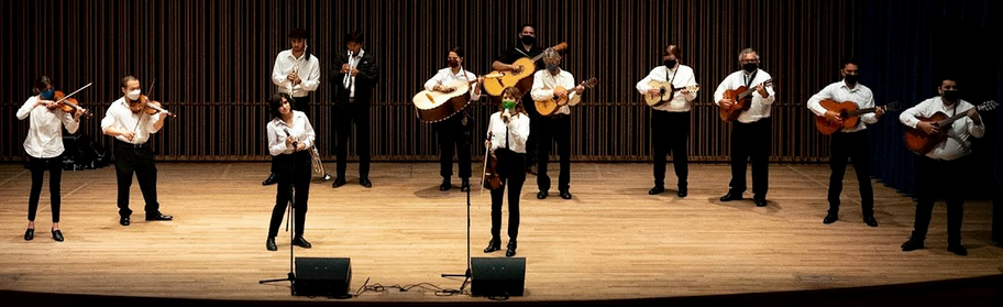 Band ensemble on dark stage