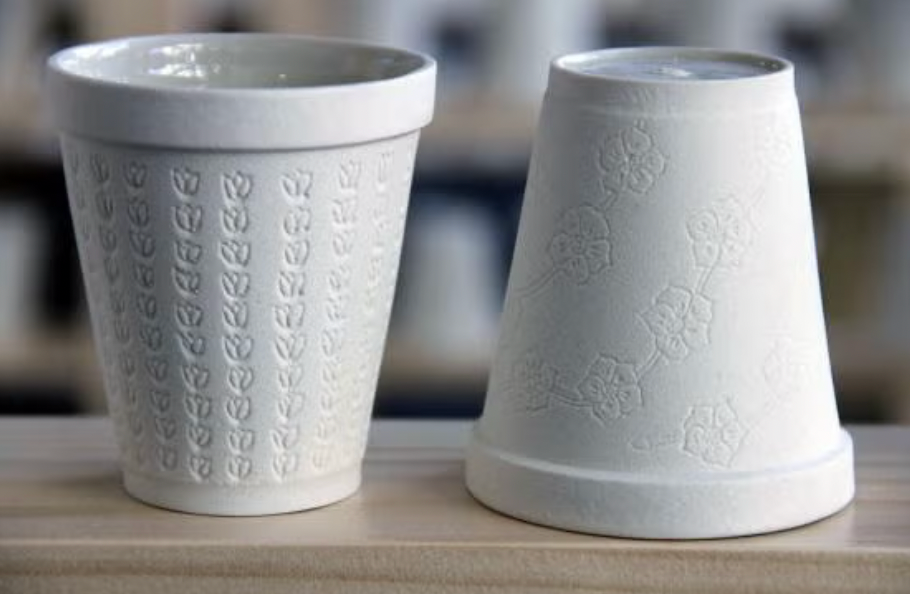 white Styrofoam cups in porcelain cast