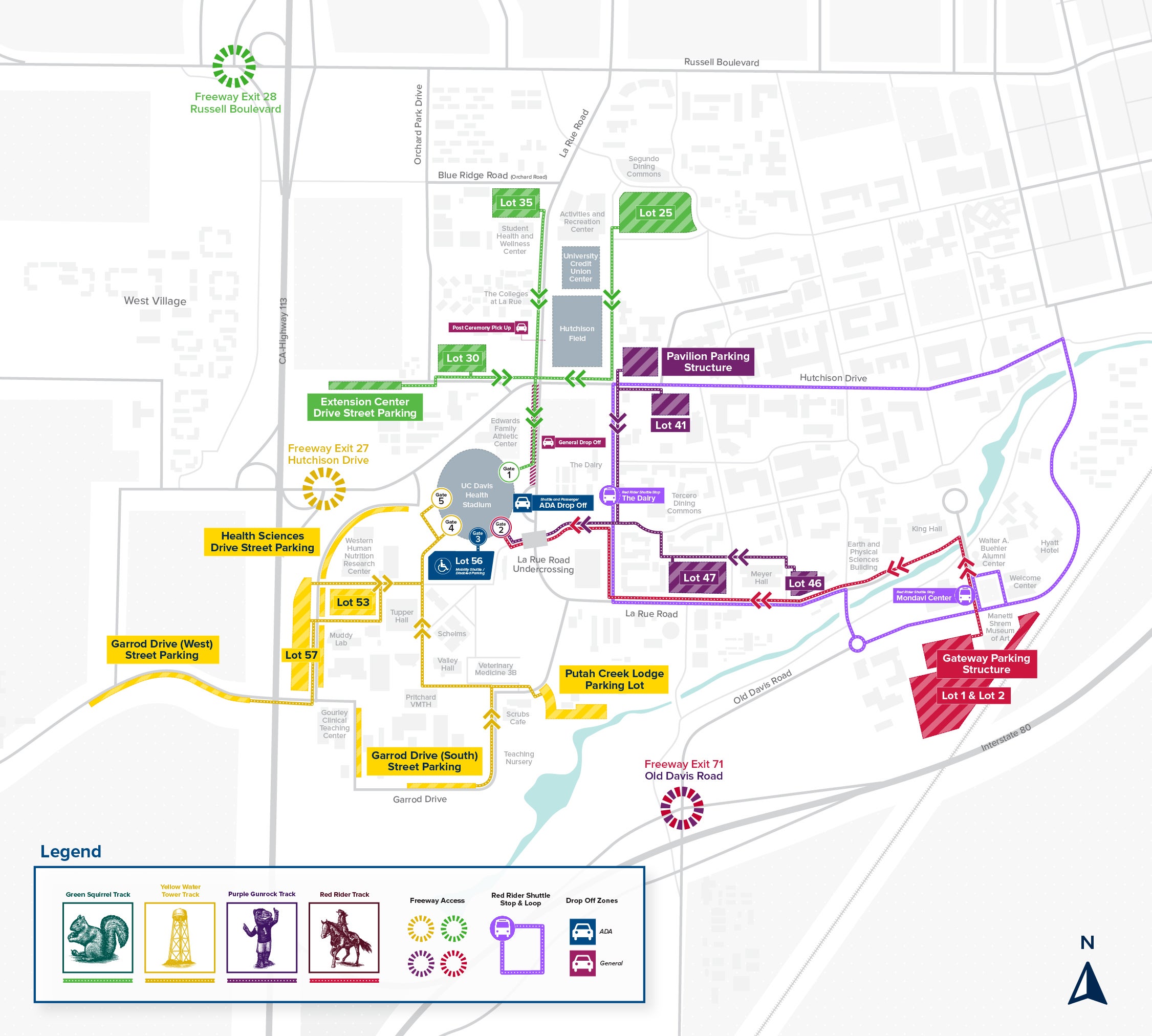 Color-coded commencement parking map