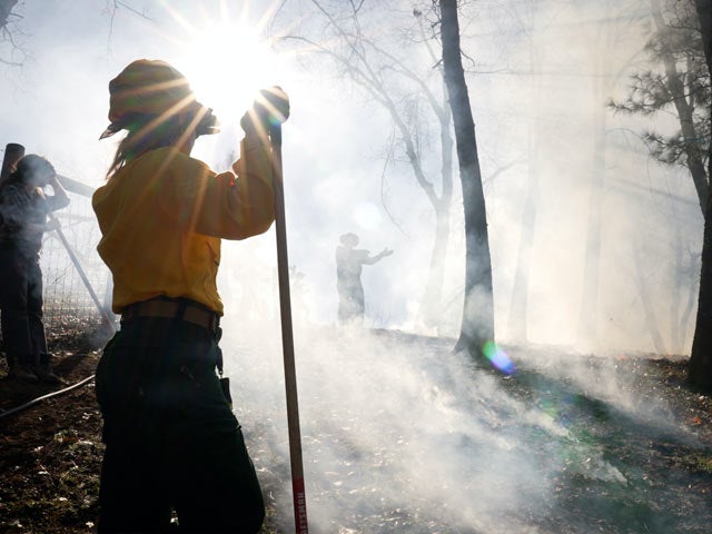 A UC Davis wildfire researcher assists a landowner to manage a prescribed burn on his property.