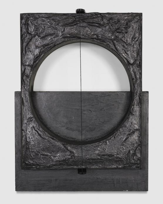 Torkwase Dyson, "Ocular Brutality (Bird and Lava)," 2023-2024, graphite and string on wood, 21” × 16” × 4-3/16.” (Courtesy of Torkwase Dyson and Pace Gallery).