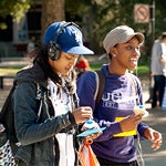 two students hanging out at an event