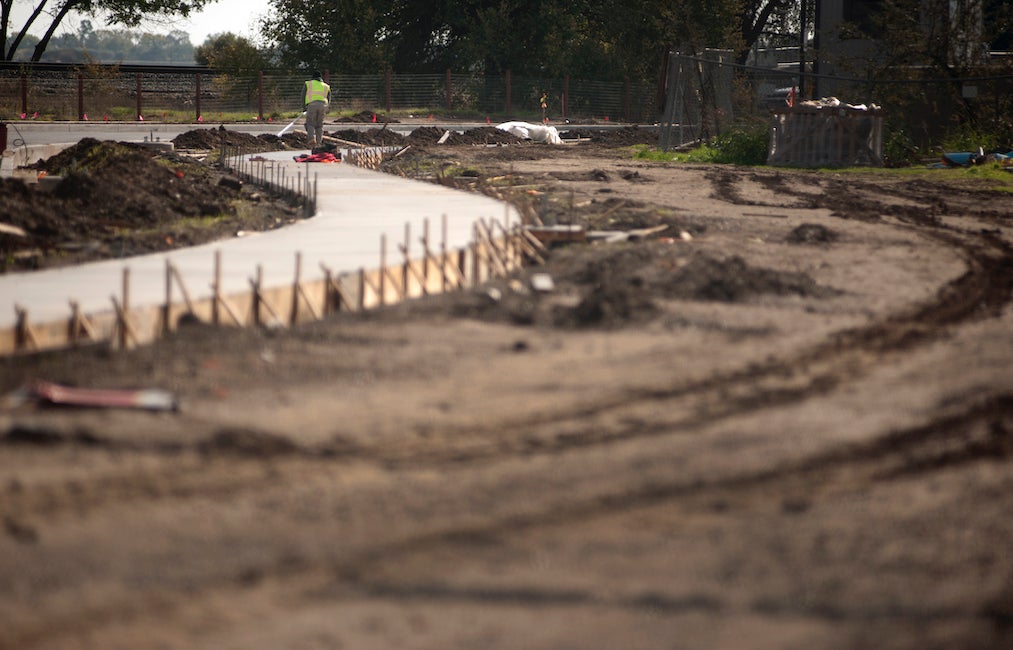 Concrete and pavement applied to new road