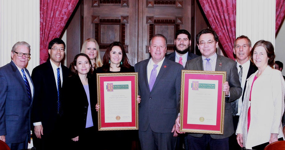 Group photo in ornate Senate chamber