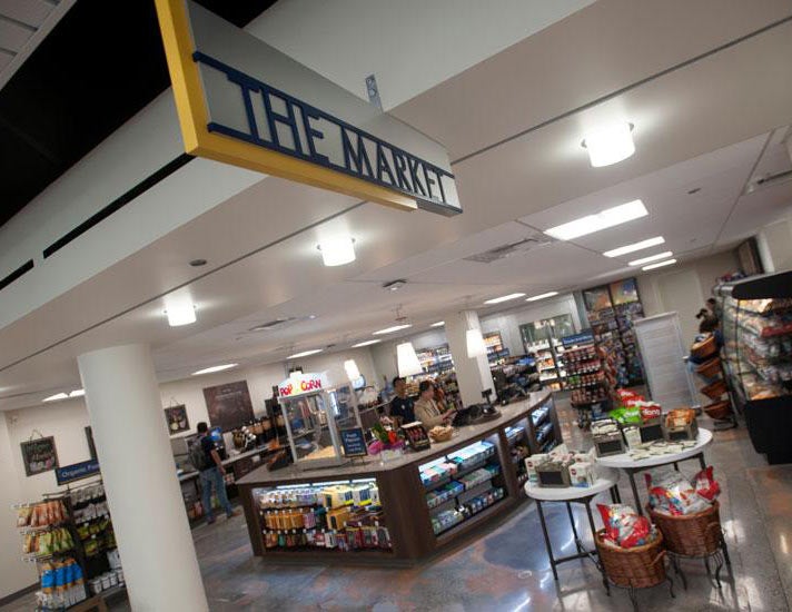 "The Market" sign at the MU, looking into the store.