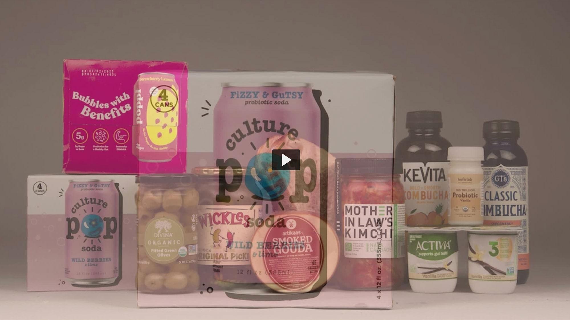 An array of popular probiotic food products