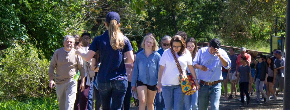Parents and prospective students taking a large group tour