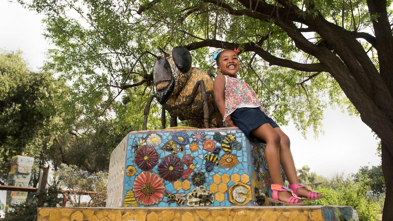 Giant honeybee and little girl