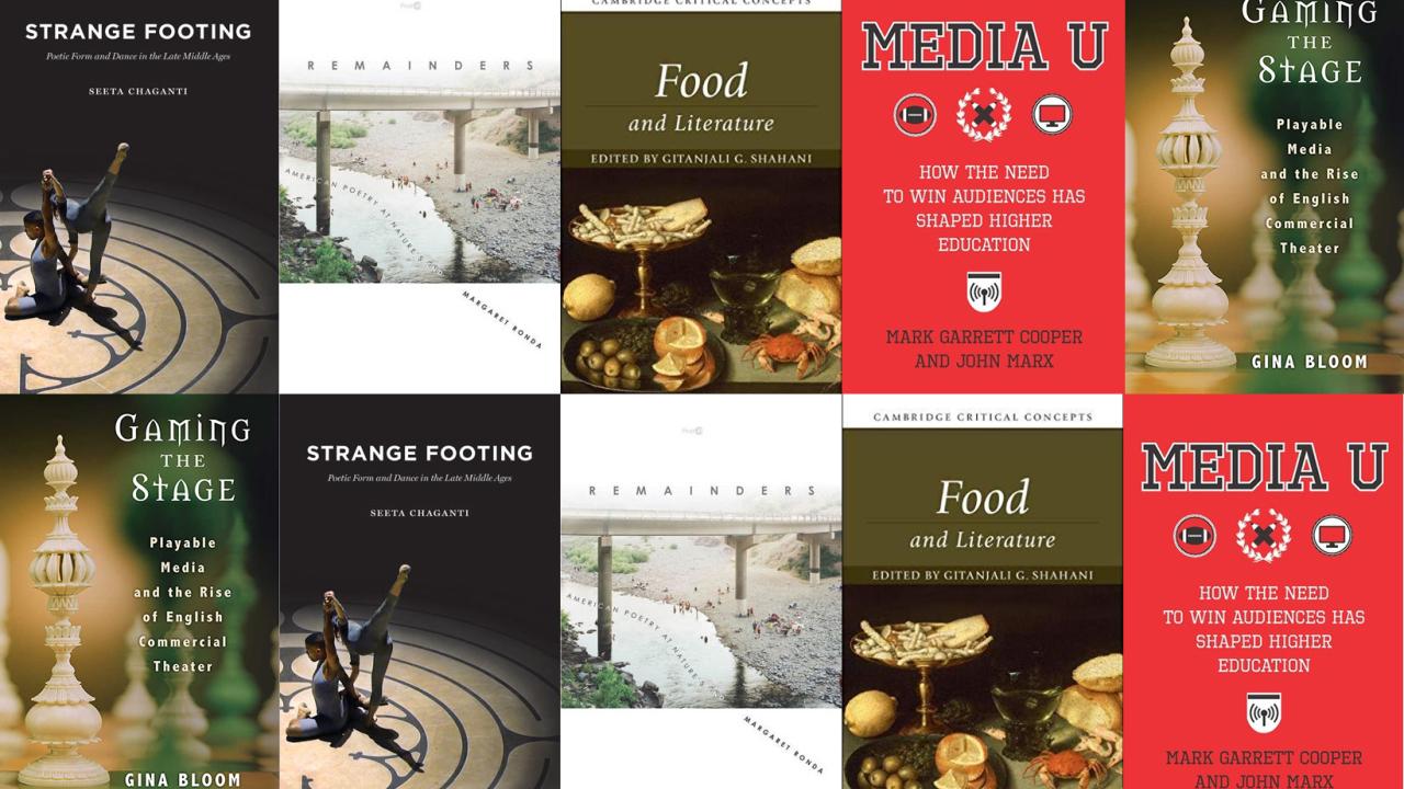 Five book covers, repeated, in two rows