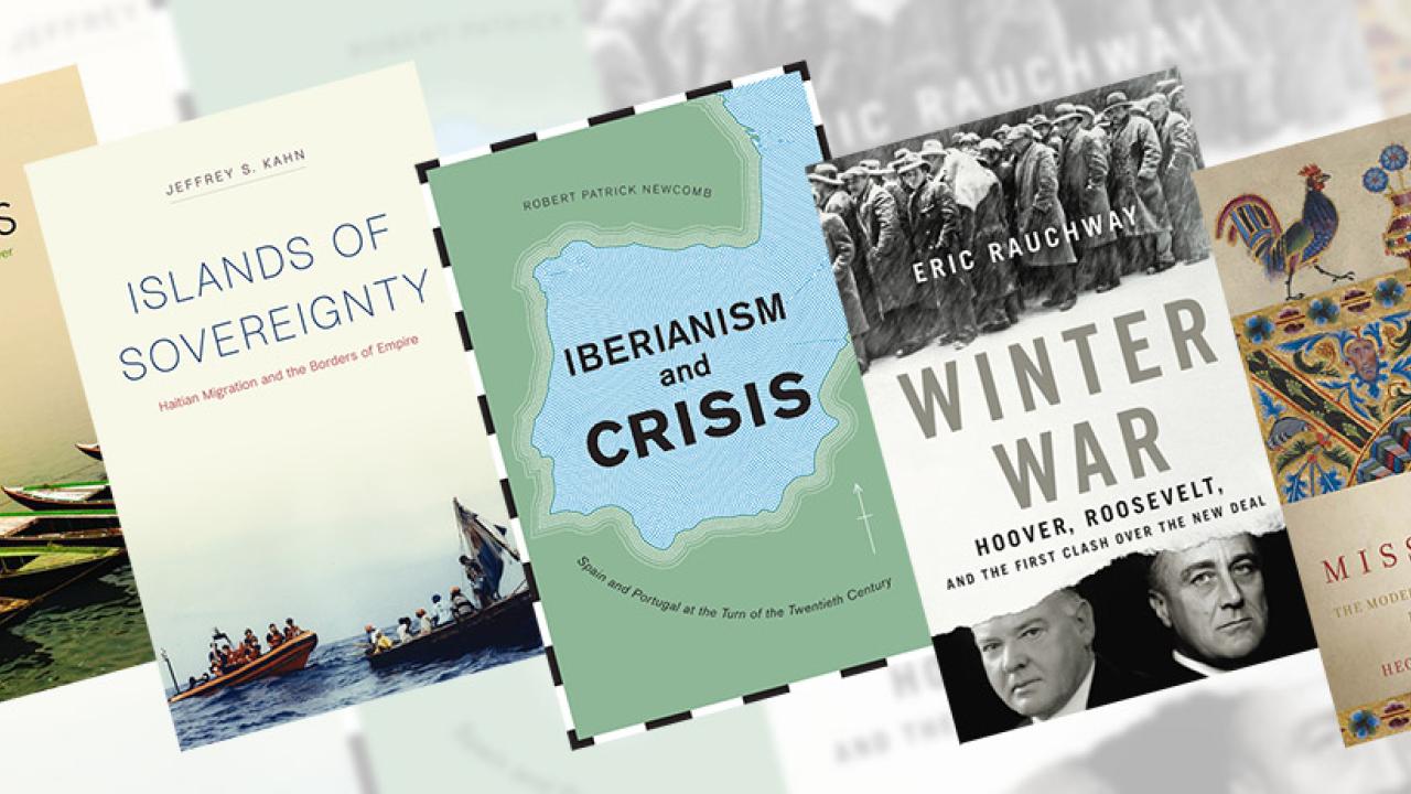 Five book covers, side by side