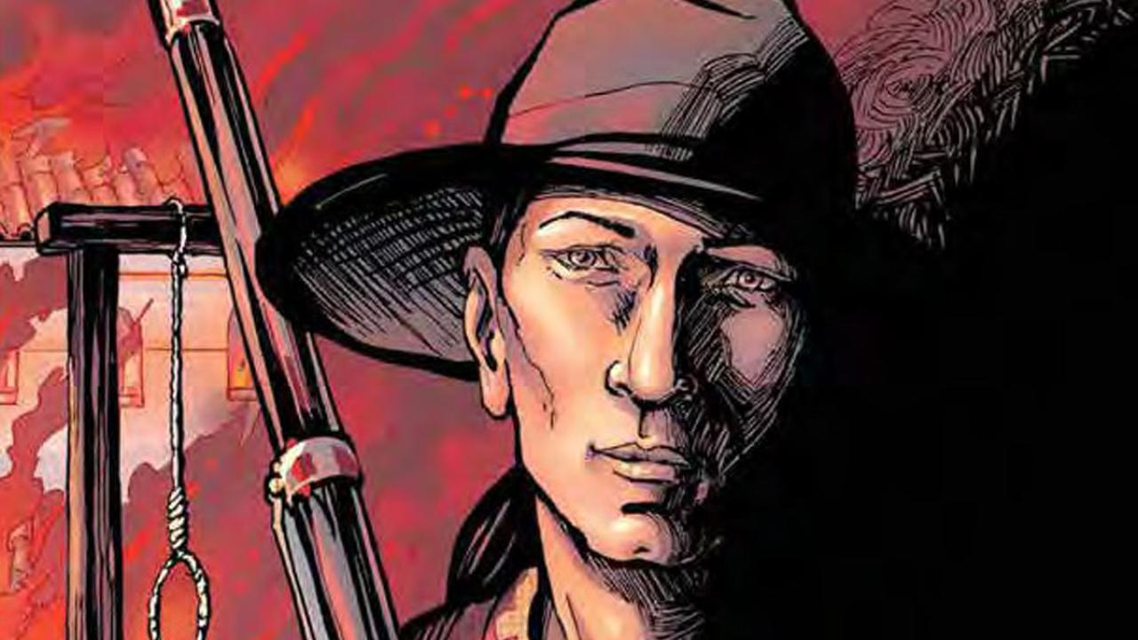 Drawing from book shows man in hat holding rifle