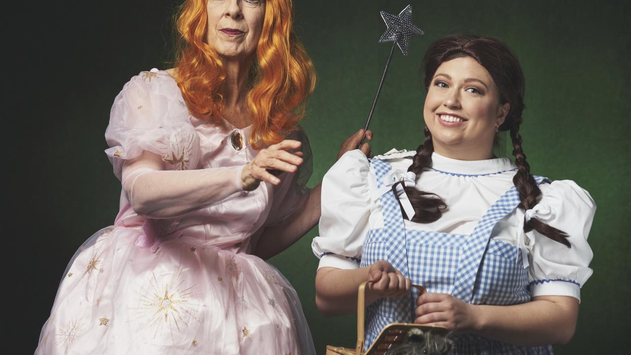 Professor and student in costume.