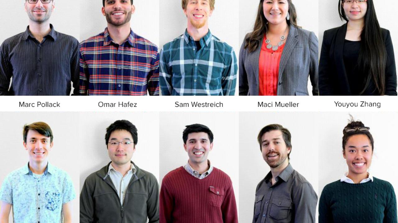 Grad Slam finalists: M. Pollack, O. Hafez, S. Westreich, M. Mueller, Y. Zhang, A. Schmidt, M. Huh, T. Rehman, D. Gibson, C. Fish