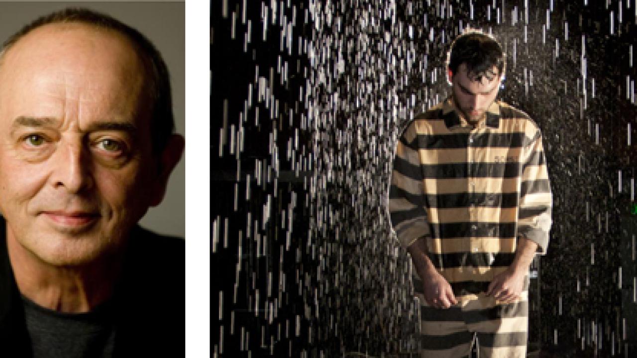 Photos (2): Dominique Serrand mugshot and Matthew Dunivan (in the rain, on stage, in rehearsal)