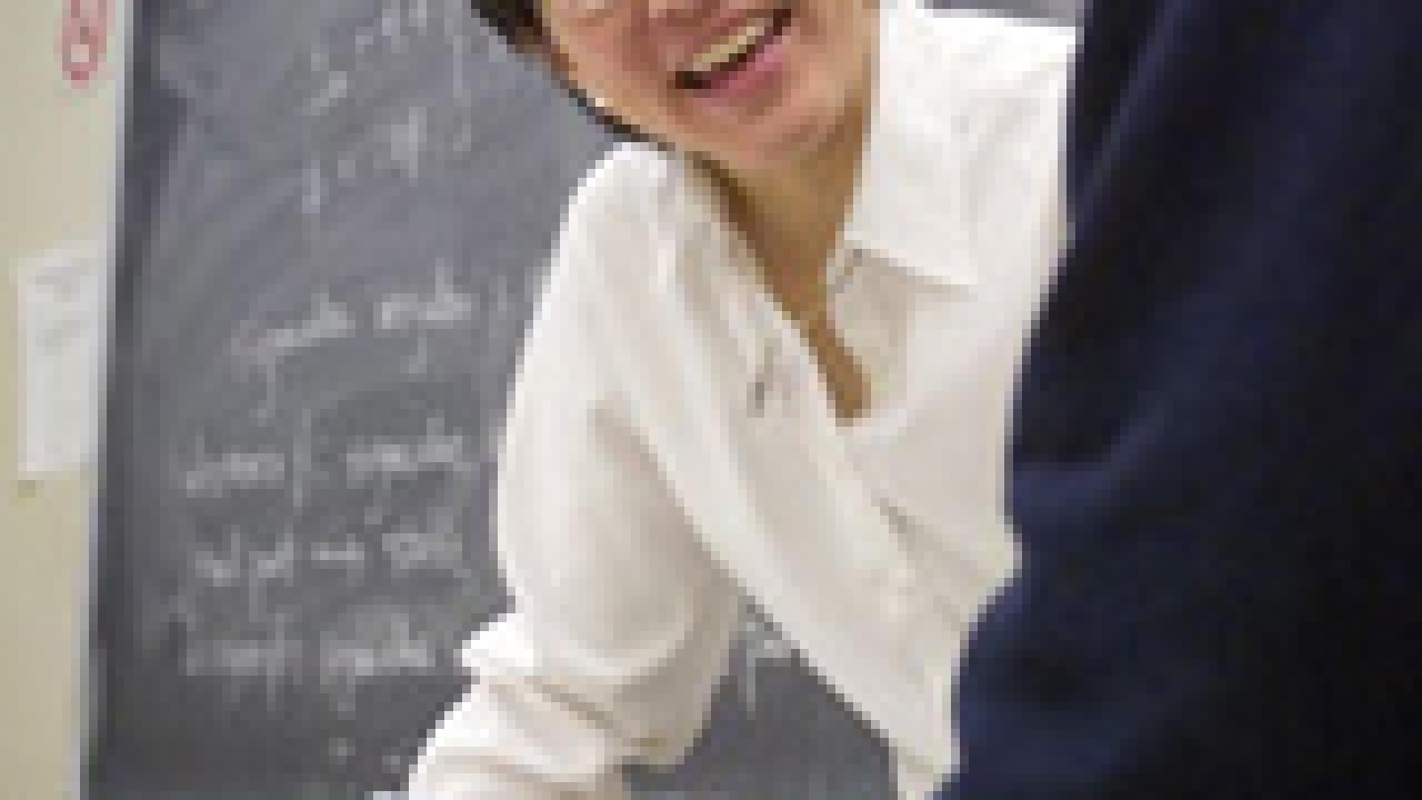 Carole Hom, left, discusses a class project with Avit Kansal, a senior computer science major, after class last month. Hom is the recipient of the Academic Federation&rsquo;s James H. Meyer Distinguished Achievement Award.