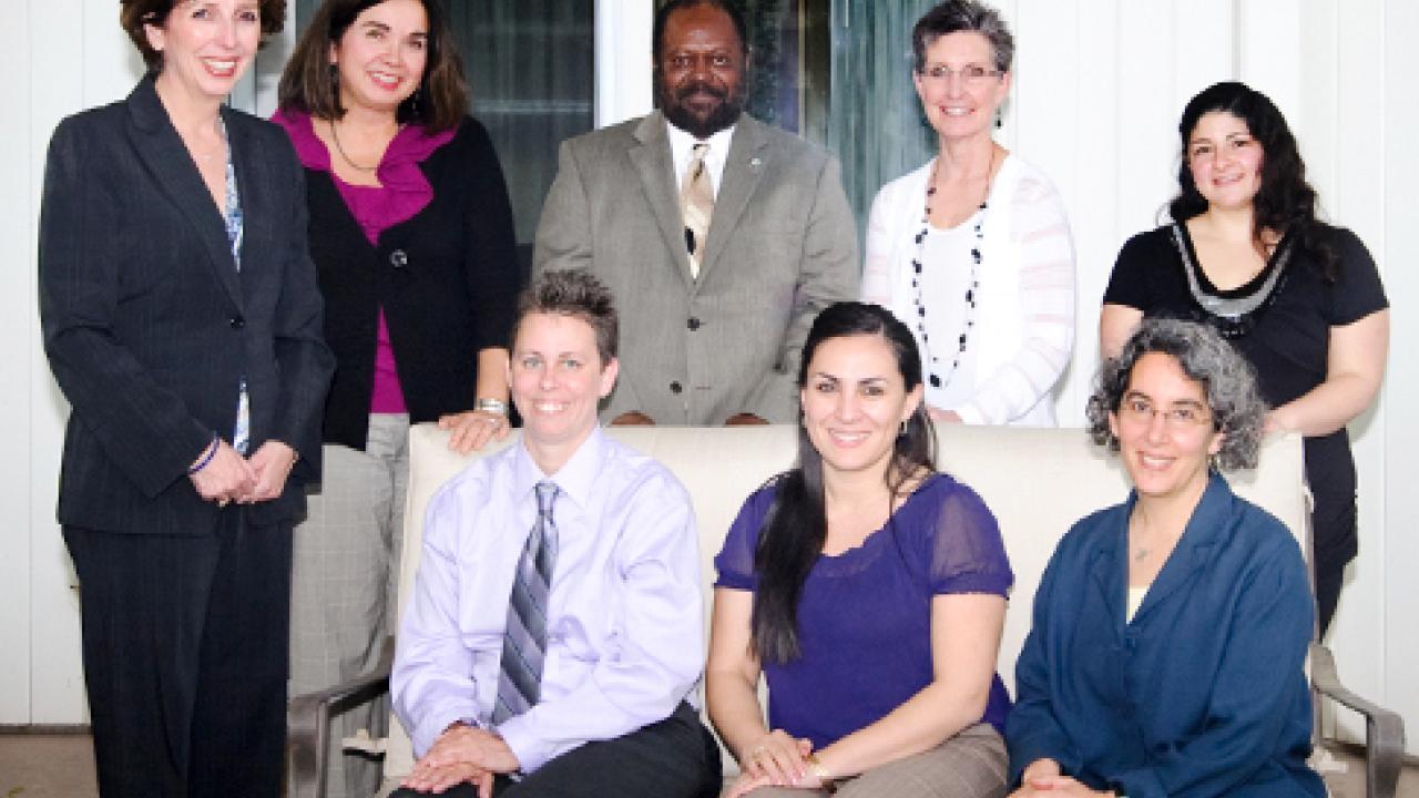 Photo: Linda P.B. Katehi and Rahim Reed with Sheri Atkinson, Lisceth Cruz, Nancy Erbstein, Adela de la Torre, Janet Boulware and Galit Erez.