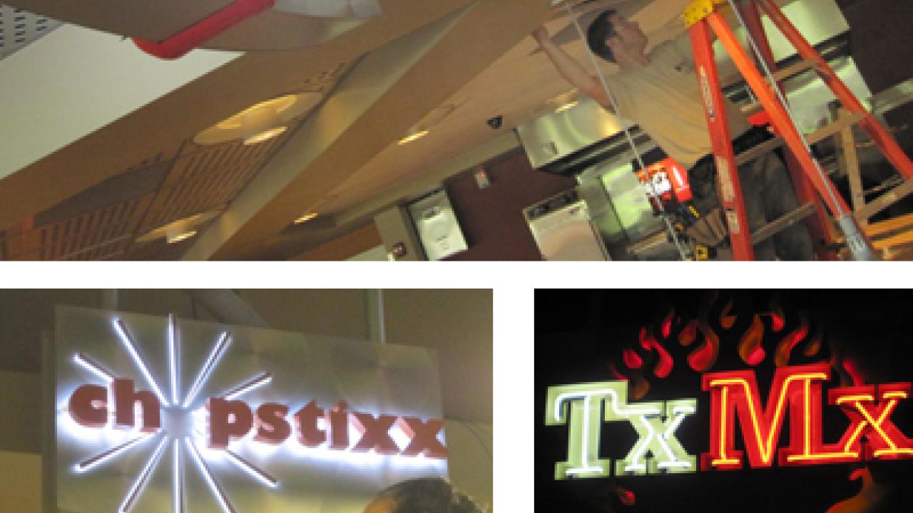 Photos: Construction work at the Ciao and Chopstixx food stations; the TxMx neon sign