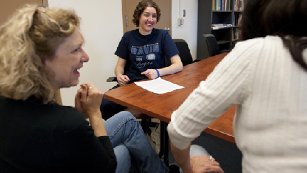 Photo: Caryn Stromberg, disability specialist; Kirstie Kampen, student; and Virginia Hamilton, lecturer