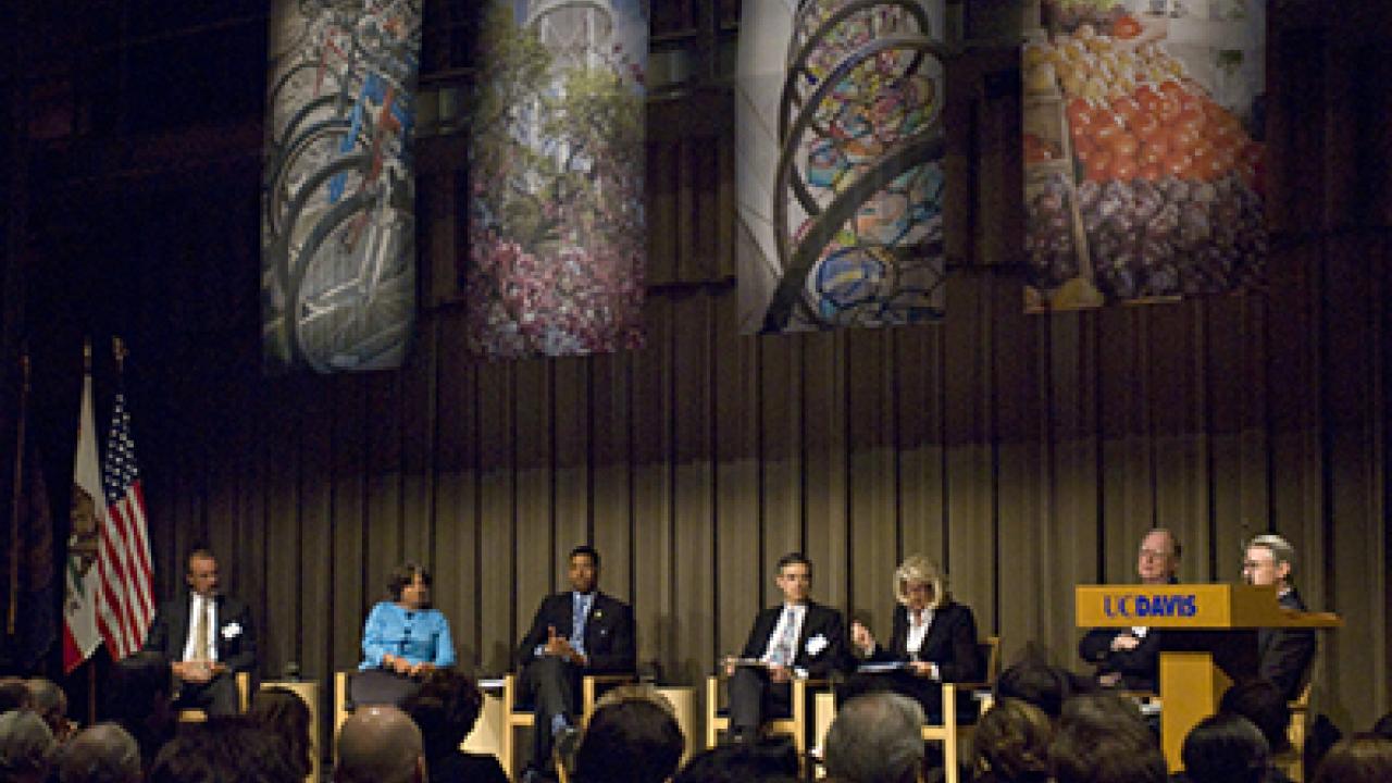 Peter Van Deventer, Mary Nichols, Kevin Johnson, Desmond King, Nancy McFadden, James J. Duderstadt and Steven Currall