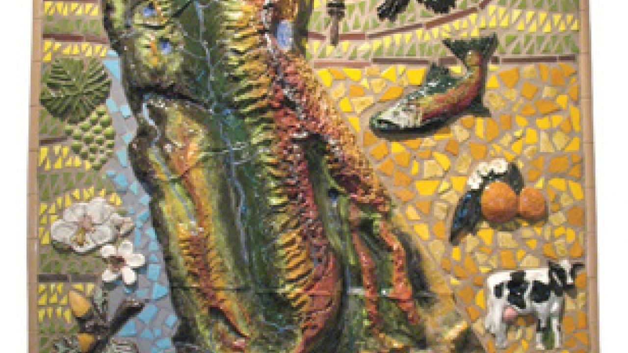 <i>California's Gold</i> ceramic mosaic, 3 feet wide and 5 feet tall