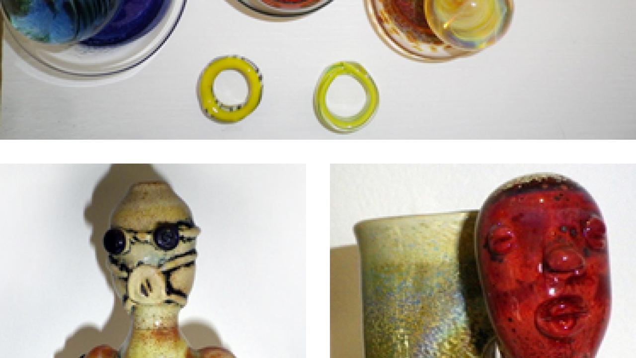 Photos (3): Untitled works by Andrew Phillips, flame-working instructor at the Craft Center. 