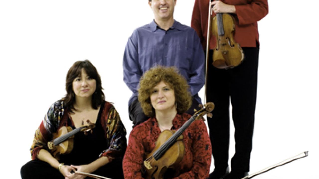 The Ives Quartet: Susan Freier, violin; Jodi Levitz, viola; Bettina Mussumeli, violin; and Stephen Harrison, cello.