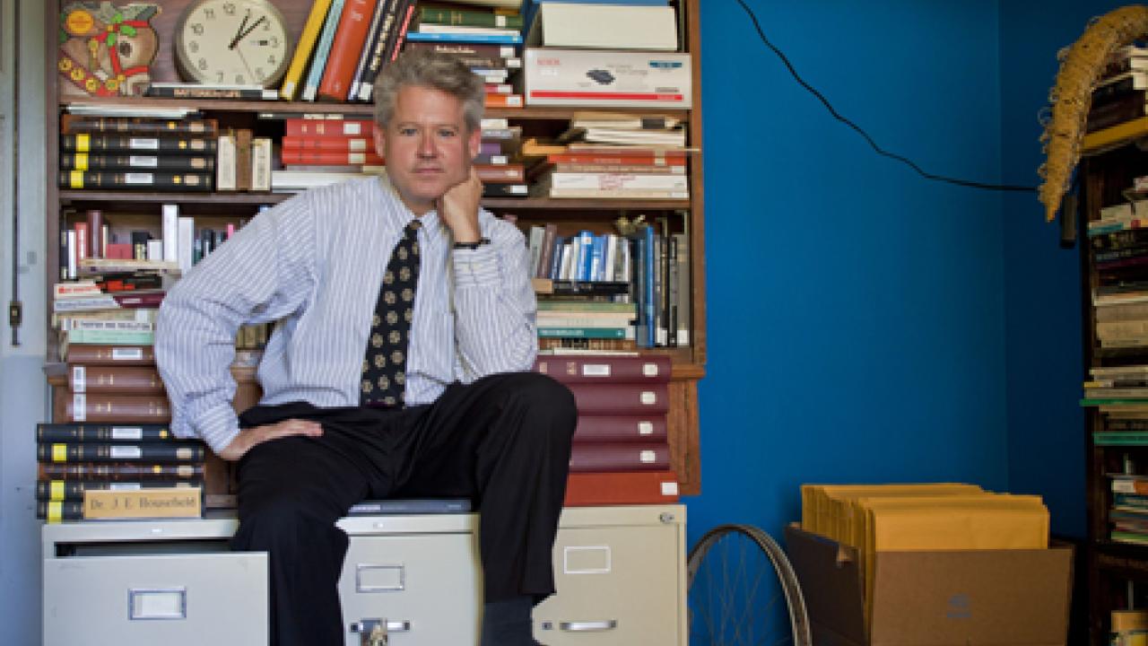 Photo: James Housefield in his Walker Hall office