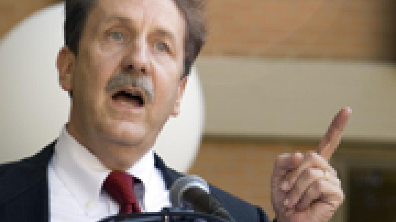 Law school dean Rex Perschbacher speaks at an Aug. 24 donor event celebrating the more than $2 million in leadership gifts the school has already rece