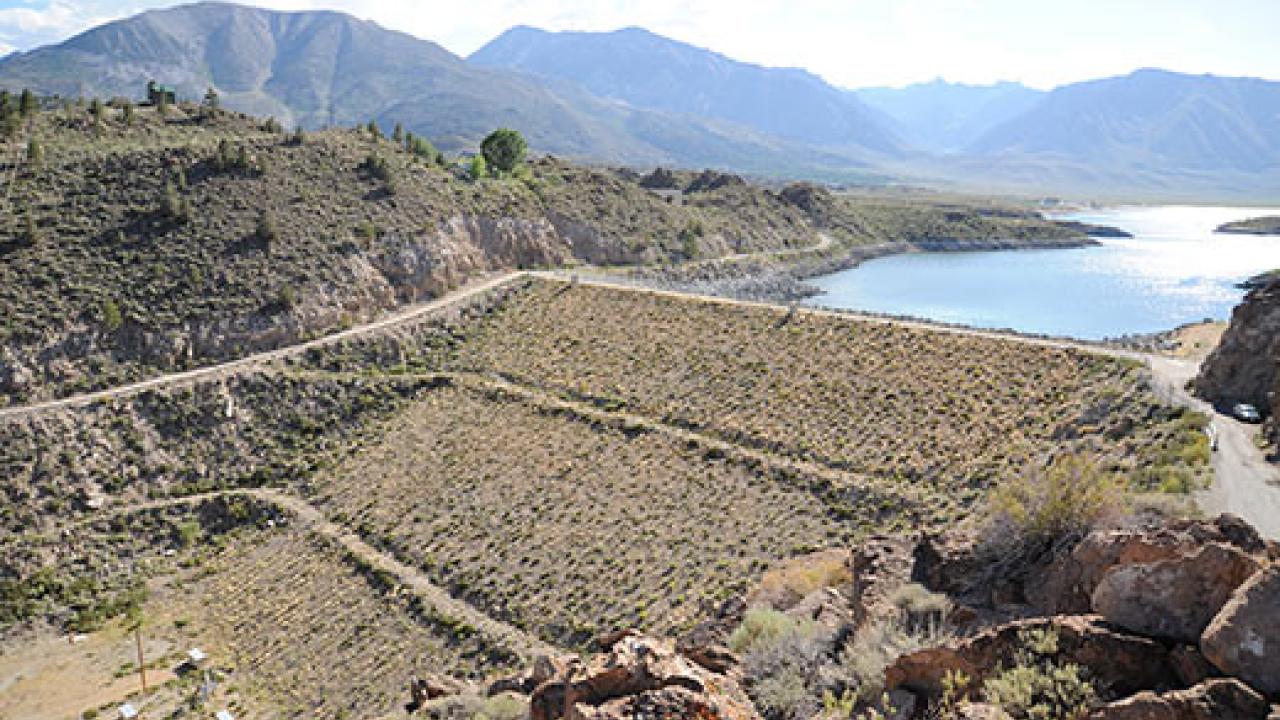 An aerial photo of Long Valley Dam