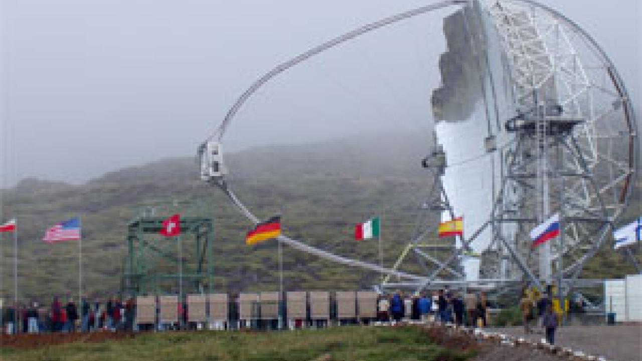 Photo: Giant telescope with many countries' flags