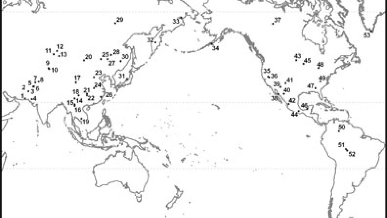 A distinct DNA signature was found among all but one of the populations shown as points 32 to 53 on this map.
