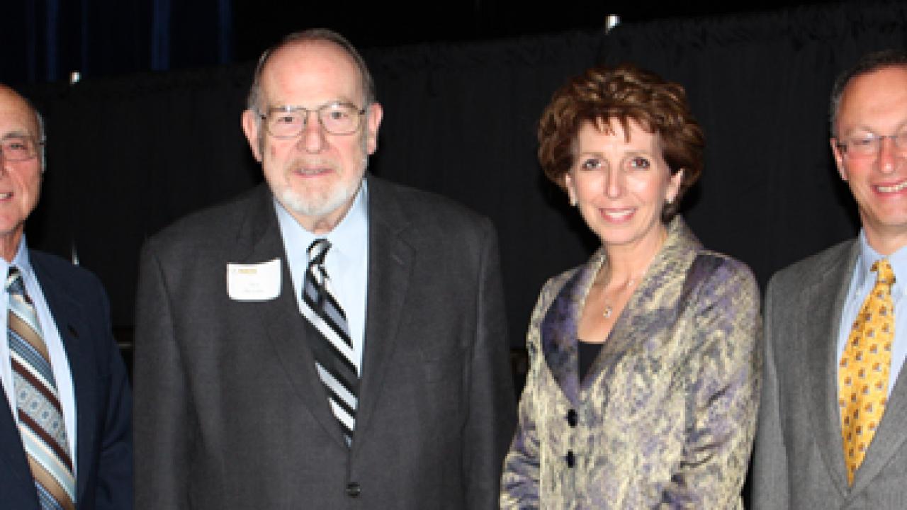 Photo: McCalla; Bill Rains, Emeriti Association president; Chancellor Linda P.B. Katehi and provost and Executive Vice Chancellor Ralph J. Hexter