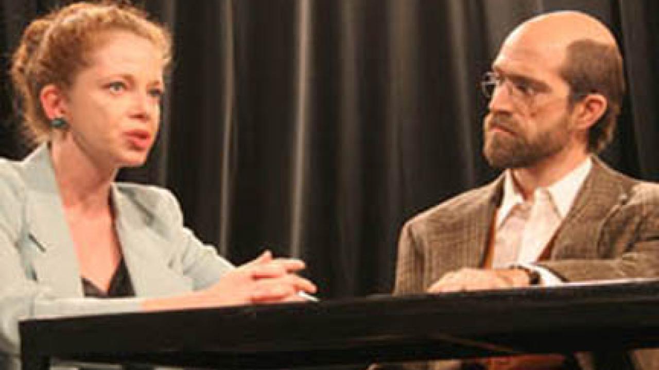 Master of fine arts acting students Paula Dawson rehearse for Myth, Propaganda and Disaster in Nazi Germany and Contemporary America.