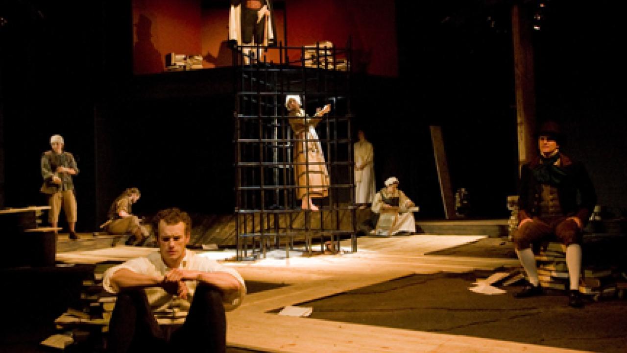 Samuel Hardie and more of the student cast in Nest in the Wyatt Pavilion Theatre.