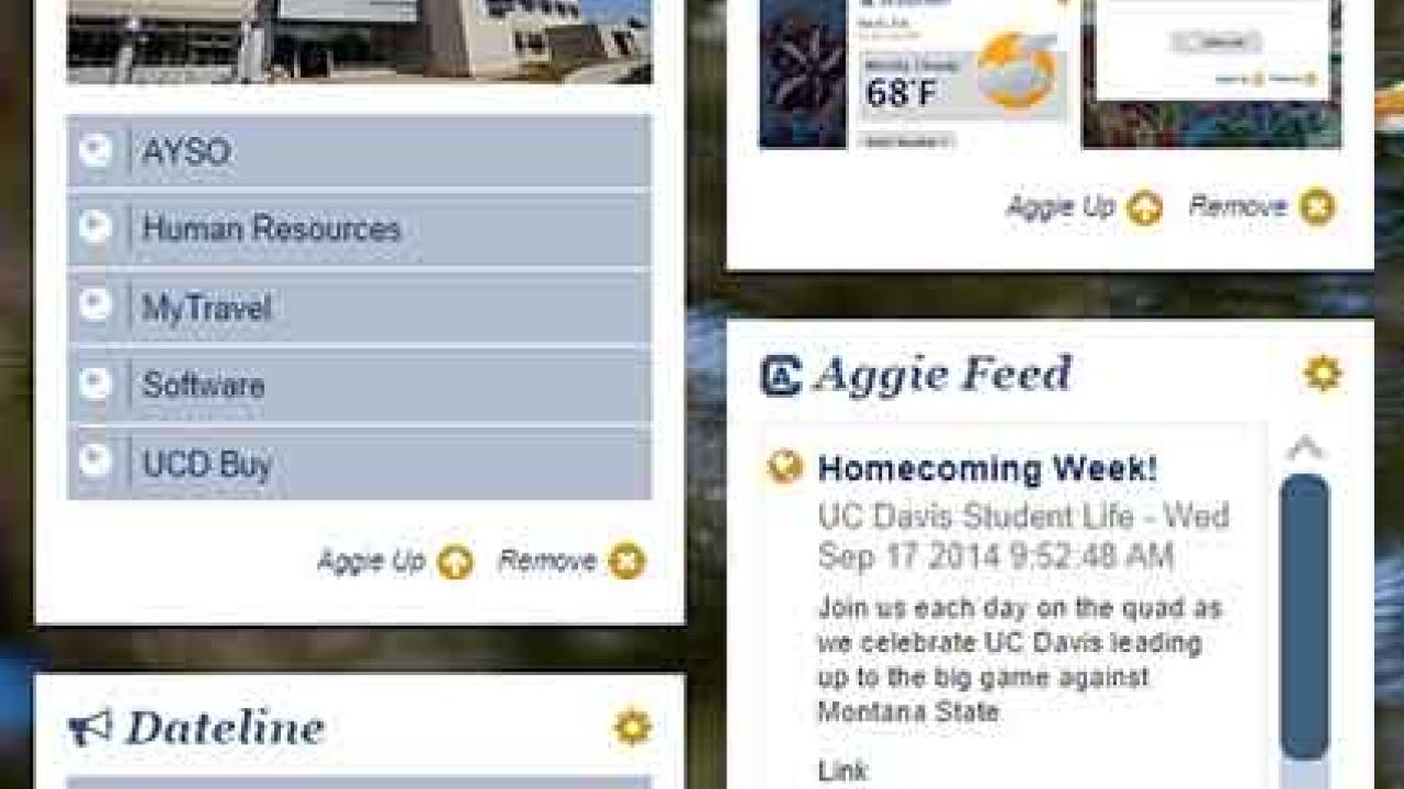 Screen shot: Tile view of the new myucdavis website for faculty and staff