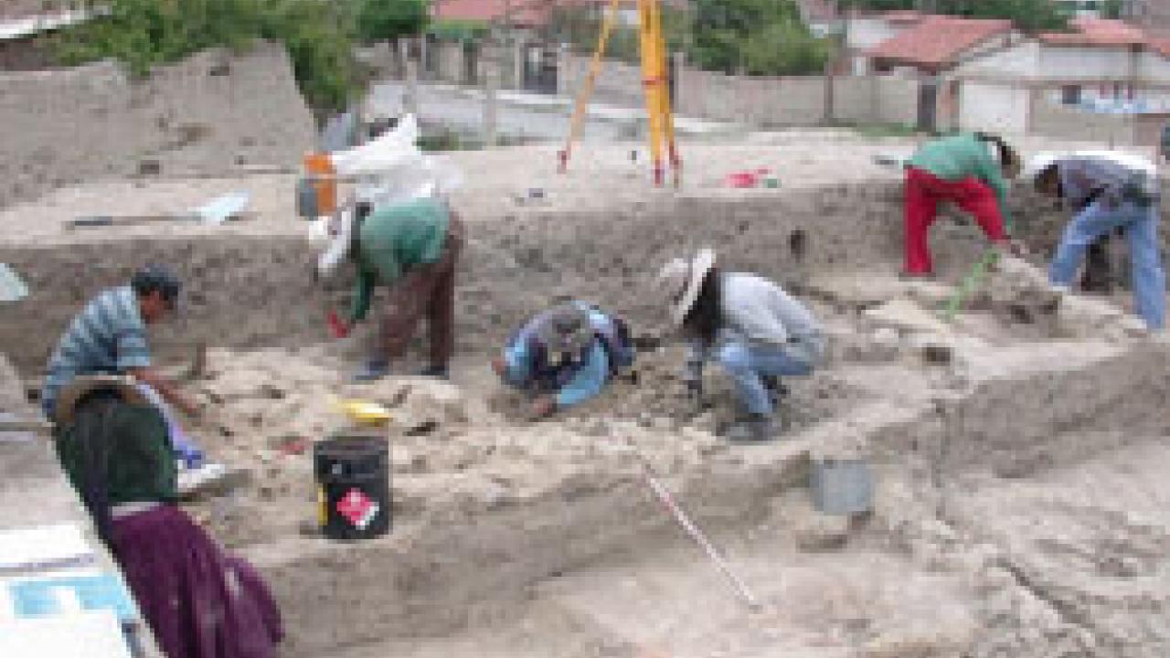 A University Research Expeditions Program group takes part in the excavation and preservation of the 1,500-year-old Pi&Atilde;&plusmn;ami Mound Site ofCochabamba in Bolivia.  Work being done at the site includes unearthing human and plant remains, decorate