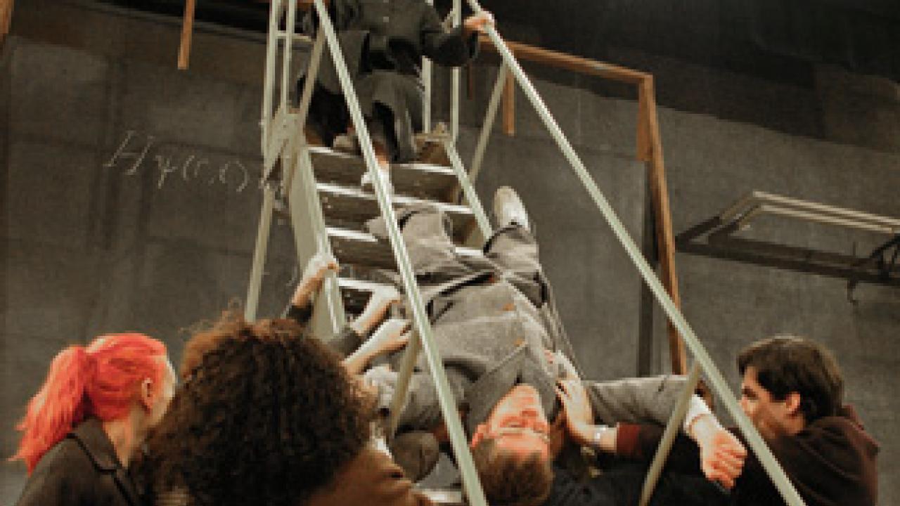 Hope Mirlis and Matt Moore portray April Lansky and the ghost of artist David (Spinoza) Cornell in Fate and Spinoza.