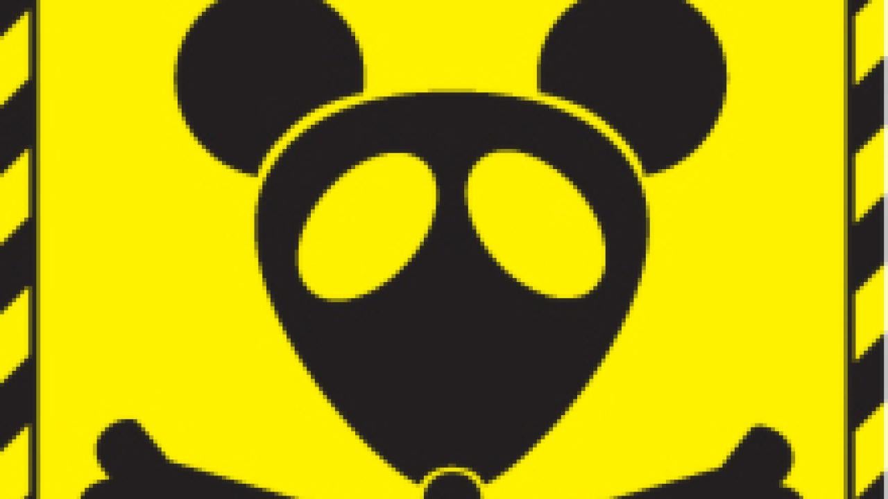 Graphic of a rat head with cross bones depicting poison