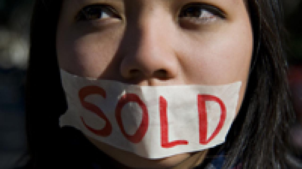 Student Diane Giron demonstrated against child sex trafficking Jan. 29 at the Memorial Union. 