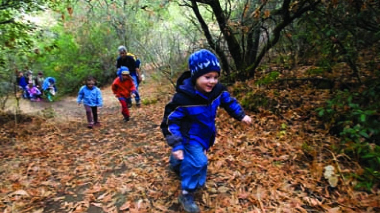 Travis Lane sprints ahead of the group during an outing last November at the UC Davis-managed Stebbins Cold Canyon Reserve.