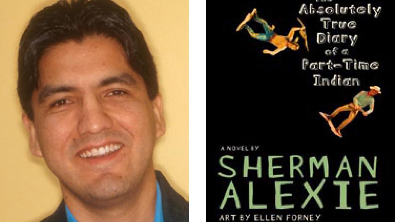 Photo and book cover: Sherman Alexie and "The Absolutely True Diary of a Part-Time Indian"