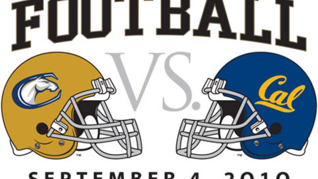 UC Davis and Cal football helmets